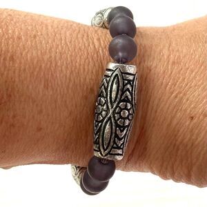 Infinity Bracelet Segmented Silvertone Statement Stretch Bracelet 8 Inches